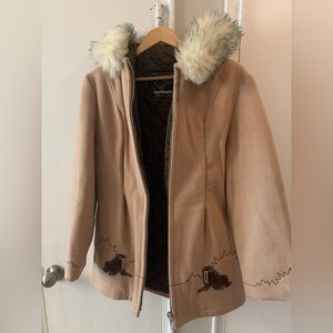 VINTAGE Northern Sun Eskimo Parka (wool & sheep fur trim) camel/tan